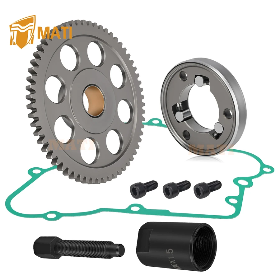 Starter Clutch One Way Bearing Idler Gear Gasket & 30mmx1.5 Flywheel Puller Tool Kit For Kawasaki Bayou 220 KLF220 1988-2002