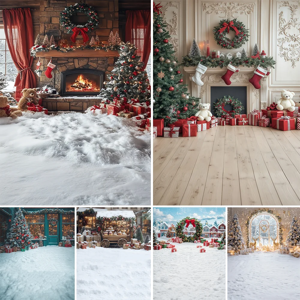 

New Christmas Photo Background Xmas Tree Fireplace Photography Backdrop Photocall Party Decor Studio Accessories