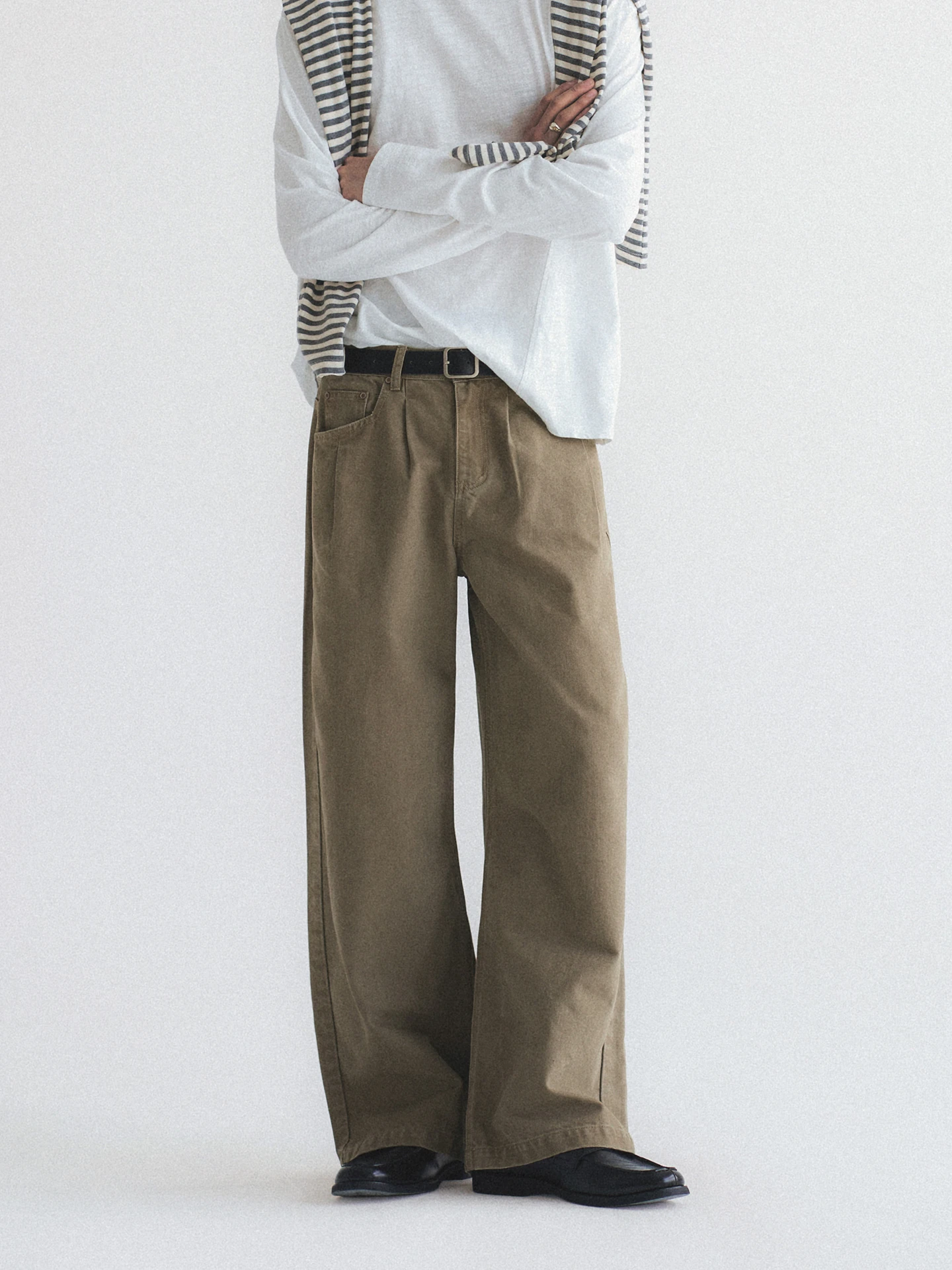 Calças Jeans Retrô Lavadas em Lyocell para Homens e Mulheres, Soltas, com Pregas Duplas, Corte Reto, Casuais, Perna Larga, Co...