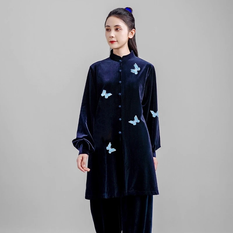 Velvet Tai Chi Suit Winter Thick Warm Kung Fu Uniform for Women Men Unisex Martial Arts Clothing Elegant Embroidery