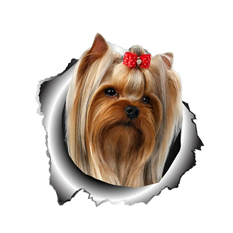 JP pet dog Yorkshire Terrier tear metal animal shape car sticker, car motorcycle external parts sticker 13cm-12.6cm