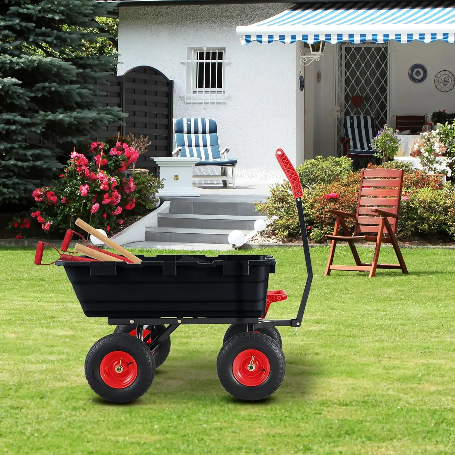 

Cart,800lbs Heavy Duty Poly Yard Dump Garden Cart,with 10-Inch Tires,180° Rotating Handle