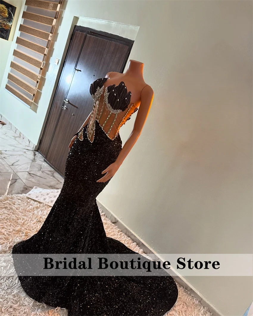 Exquisite Black Prom Dresses For Special Occasions Corset Bead Diamonds Sequins Birthday Dress Evening Gown