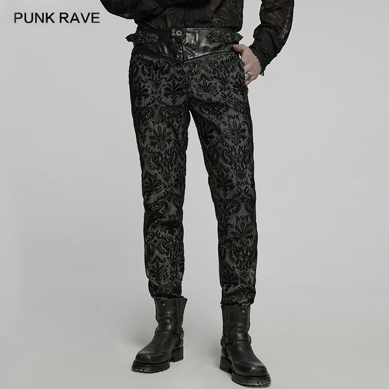 PUNK RAVE Men's Gothic Palace Gorgeous Embroidered Suit Pants Handsome Stylish Silhouette Dark Vintage Trousers