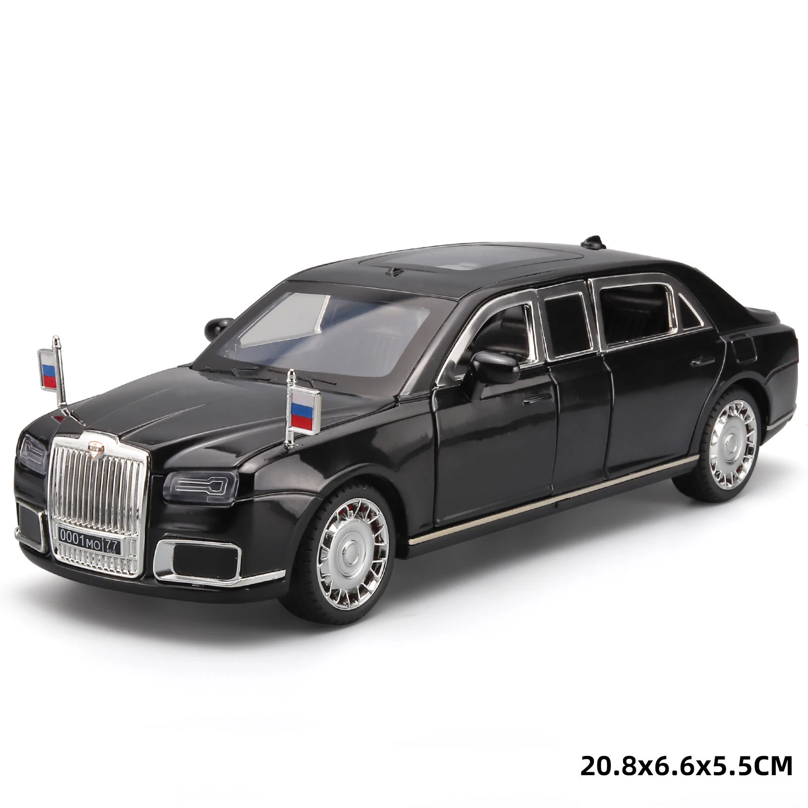 1/24 Aurus Senat Alloy Limousine Luxy Car Model Diecast Metal Bulletproof Vehicle Car Model Simulation Sound Light Kids Toy Gift