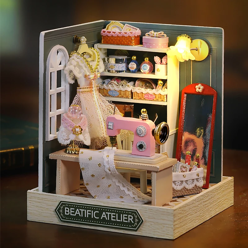 Wooden Miniature Doll House Kit 3D Puzzle Assembly Model Building Toys Home Bedroom Decoration With Dust Cover Gifts Dollhouse