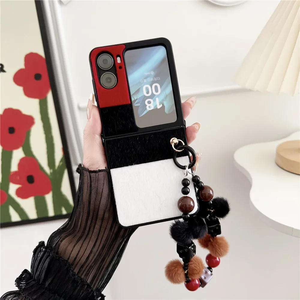 Funda antideslizante para pulsera de felpa de empalme coreano, carcasa para OPPO Find N3 Flip, N2Flip, Huawei P50pocket S Z Flip5 4 3, VIVO X Flip