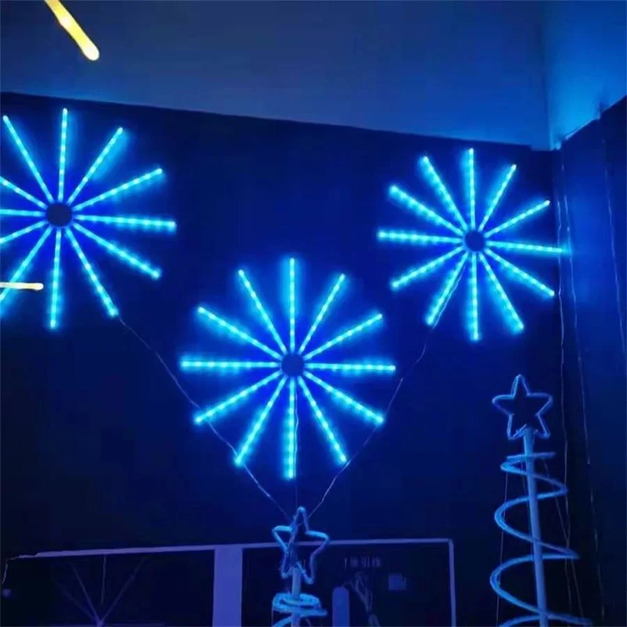 PAMNNY Dia 60CM Remote RGB Hanging Starburst Fan Lamp USB Firework Fairy Lights 18 Modes Christmas Garland Twinkle String Lights