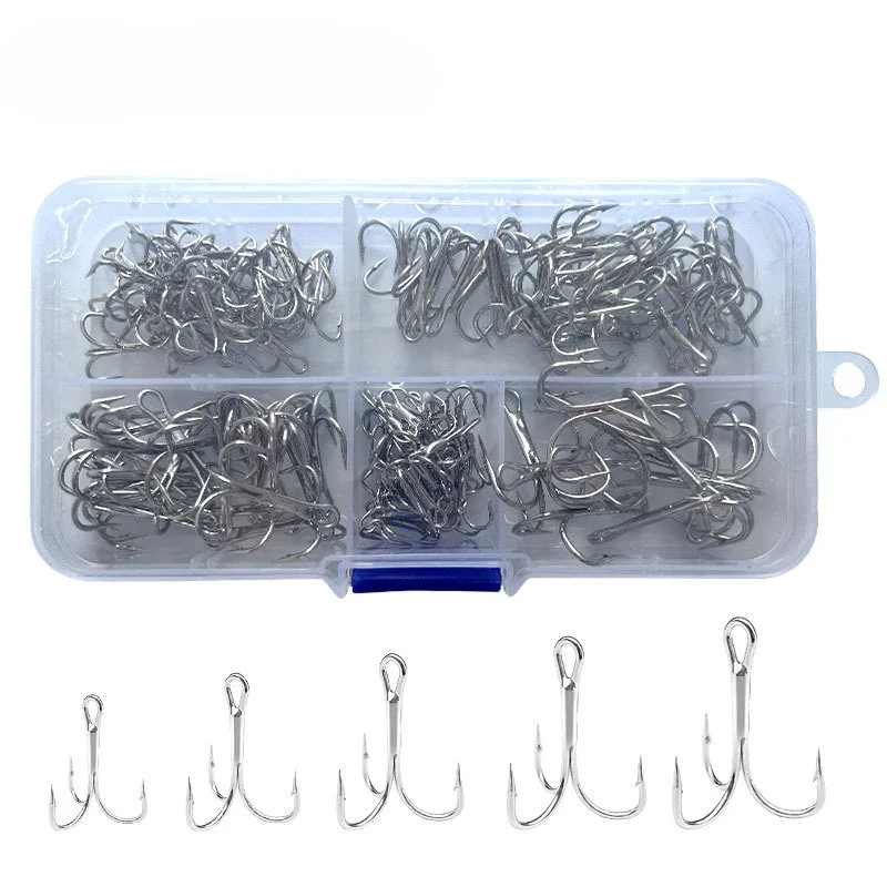 

120 Pcs Box Lua Sanben Hooks Barbed Triple Anchor High Carbon Steel Triple Claw Cross Hooks Fishing Gear Sanben Hooks Wholesale