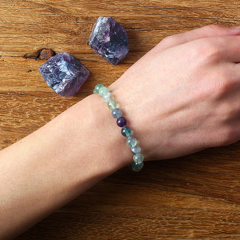 6mm 8mm Beads Fluorite Bracelet with Natural Stones Charm Jewelry for Women Yoga Meditation Healing Energy Bangle for Man Gift