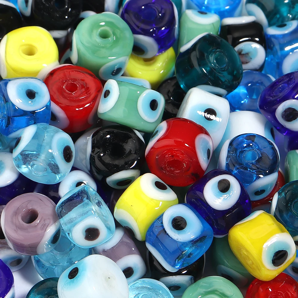 10 Stück Runde Augen-Lampwork-Glasperlen Bunte Zylinderförmige Lose Abstandsperlen für Schmuckherstellung DIY Armband Halskette Zubehör – Detail 5