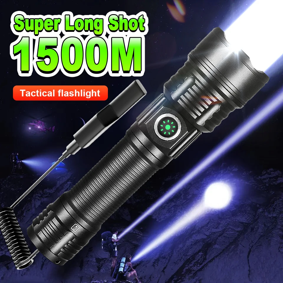 

High Power LED Military Tactical Flashlight Army Police Portable Rechargeable USB Torch Outdoor Hunting Self-Defense Flashlight