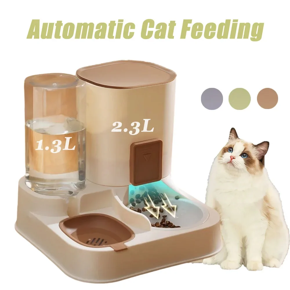 

2-in-1 Pet Feeder Cat Automatic Dispenser Large Capacity Feeding And Drinking For Dog Bowl Cat Bowl Pet Food Container Feeder