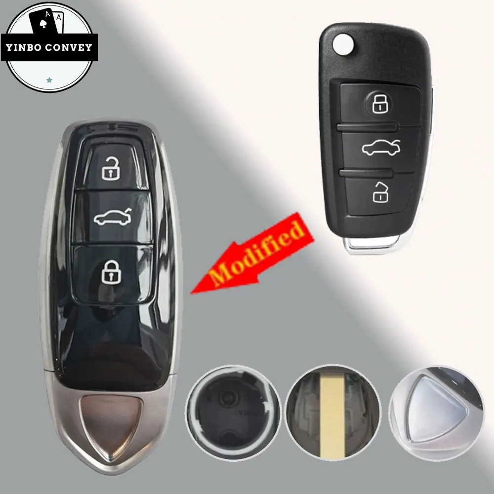 

YINBO 3 Buttons Upgraded Modified Smart Keyless Remote Key Shell Case Fob For Audi A4 A4L A6 A6L Q7 TT A3 Q3 Q2L A5 S3 2008-2014