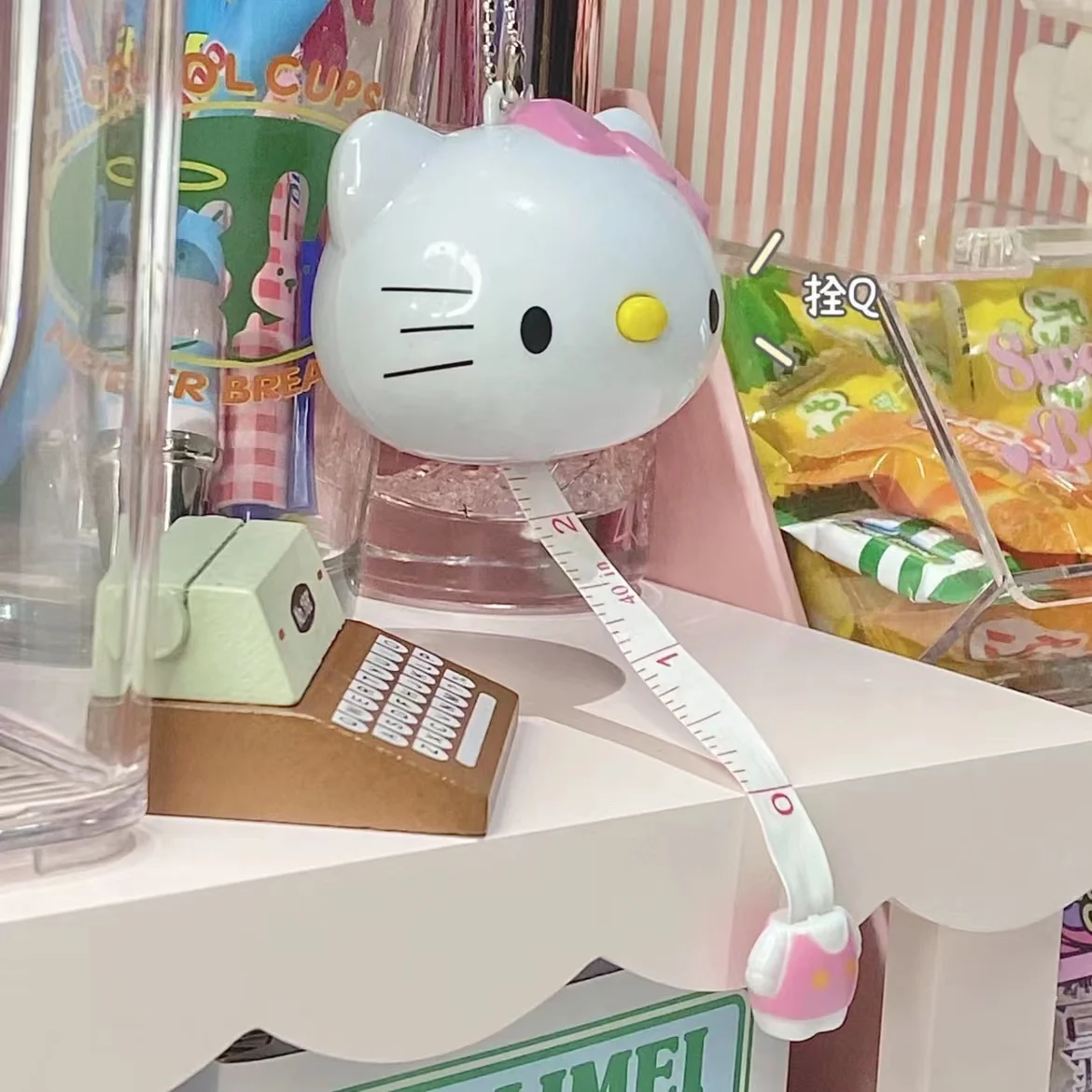 Sanrio Hello Kitty Cartoon Metro a nastro autoadesivo Simpatico metro per gatti Kt Righello Mini ciondolo Nastro di misurazione morbido Righello dritto