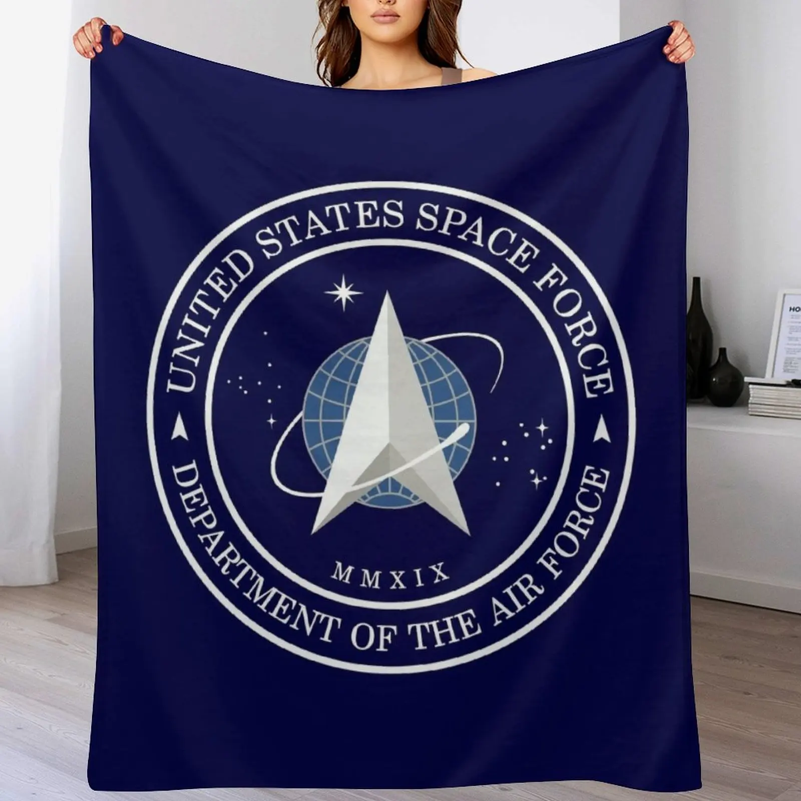 

United States Space Force USSF Official Logo Emblem Throw Blanket Warm Flannel Blanket for Couch Chair Bedroom