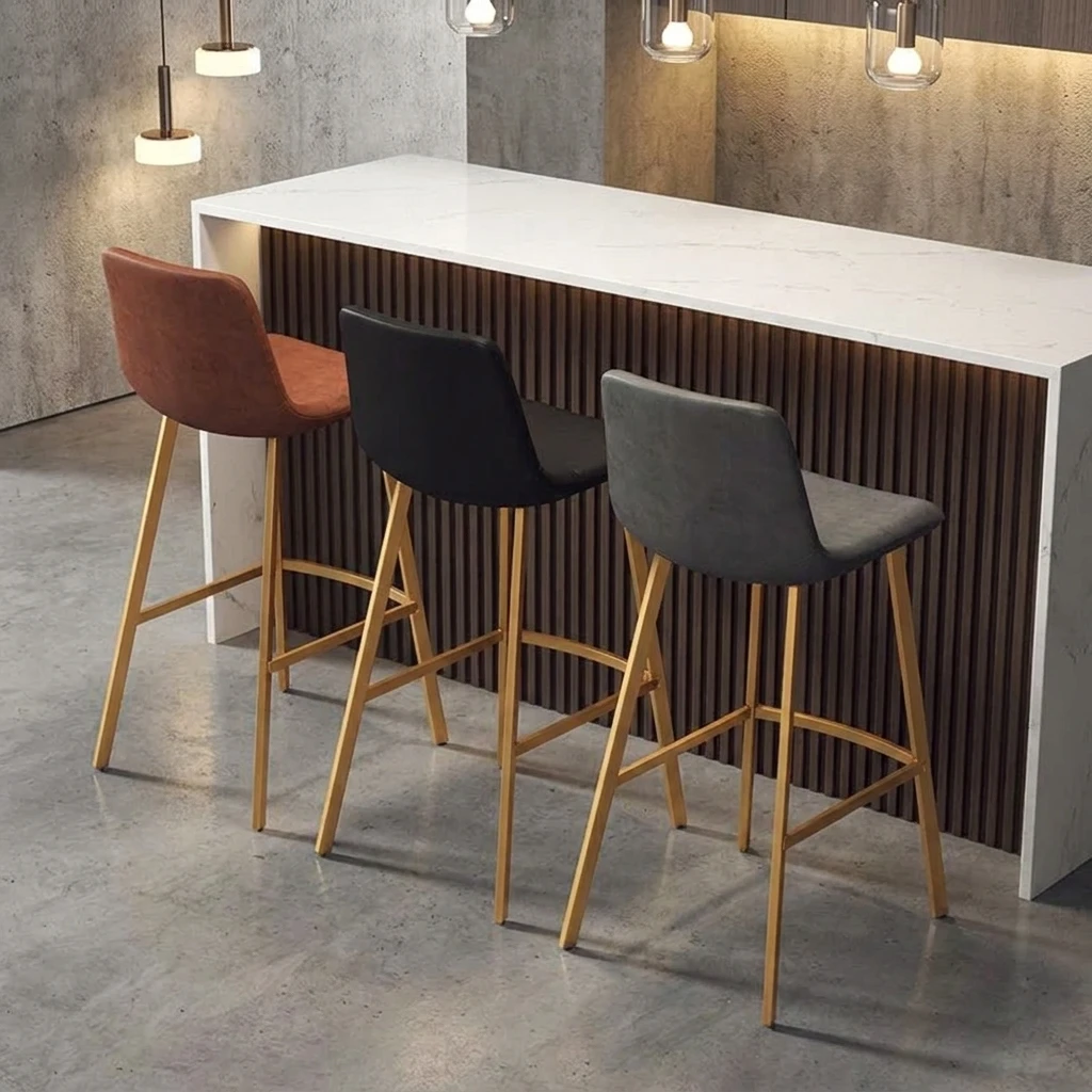 & Nordic Iron Bar Chair Kitchen Simple Bar Stool Home Furniture European Style High Stool Leisure Cafe Backrest Designer Bar Cha