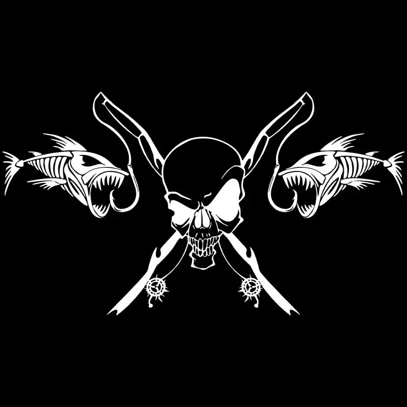 Classic fish bones, skeletons, fishing rods Funny car polyethylene stickers, body decoration accessories, 25.4x14cm, PVC