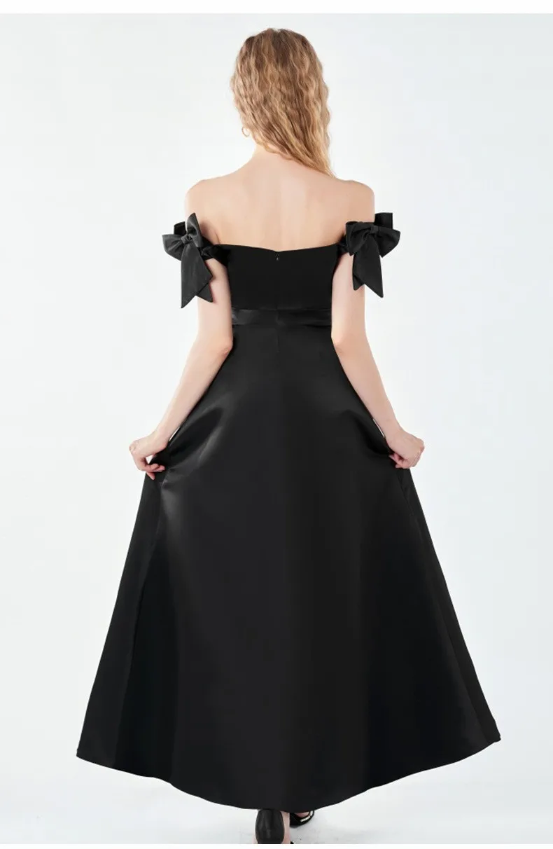 One-Shoulder Light Wedding Dress, Black Satin Forest-Style Dress, 2026 New Model, Birthday Party Cocktail Dress, Long Dress