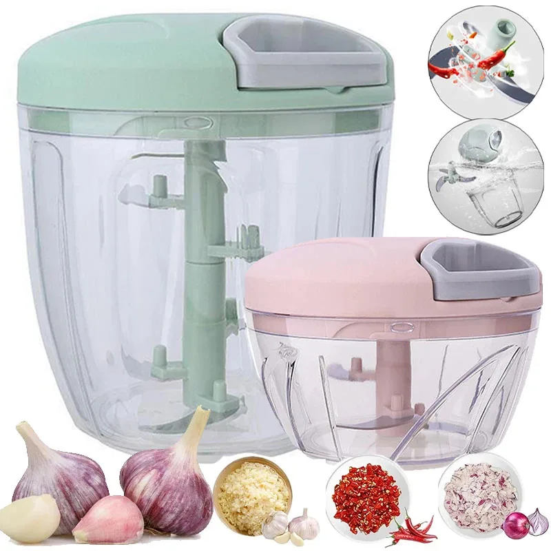 

500/900ML Garlic Chopper Portable Manual Meat Mincer Vegetable Onion Garlic Cutter Rotate Crusher Kitchen Cooking Accessories