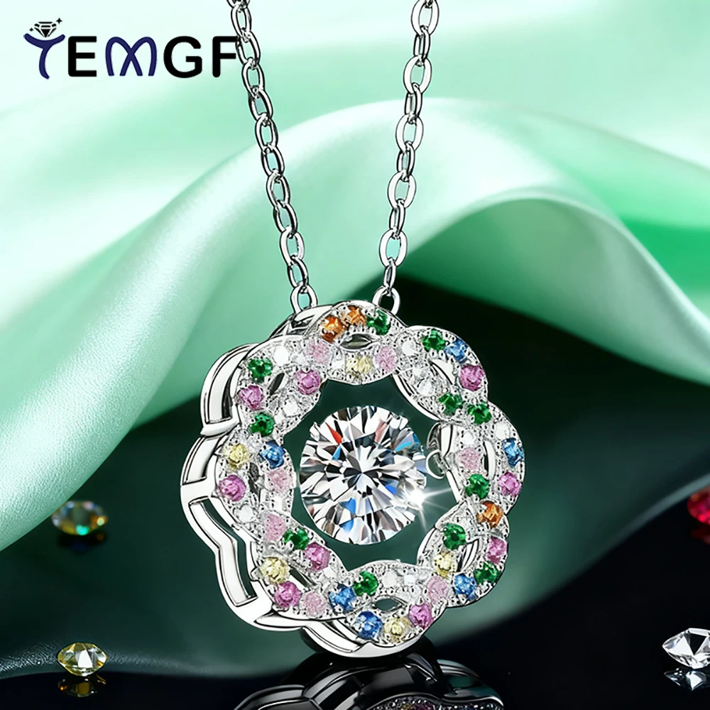 

TEMGF 6.5mm Zircon/Moissanite Pendant Necklace 925 Sterling Silver Chain for Women Girls Fashion Sparkling Colorful Fine Jewelry