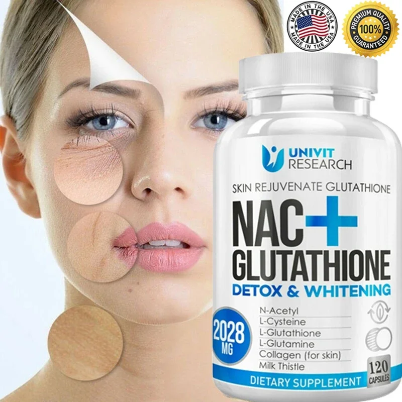 NAC + Glutathione Protein Capsules for Skin Health - Beautiful Skin, Antioxidant Supplement, Helps Hair Nails Immunity, Non-GMO