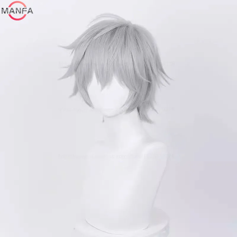 Anime Kaworu Nagisa Cosplay Wig  Silver Grey Short Wigs Heat Resistant Synthetic Hair Halloween Party