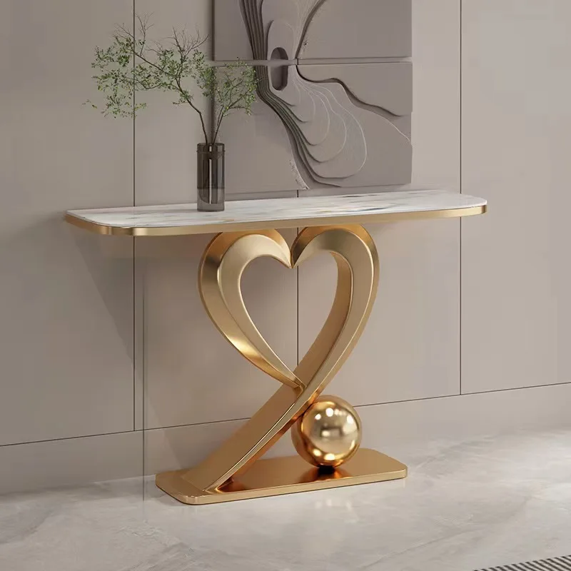 

Italian light luxury rock slab entrance cabinet simple living room entrance table entry door case stainless steel entrance table
