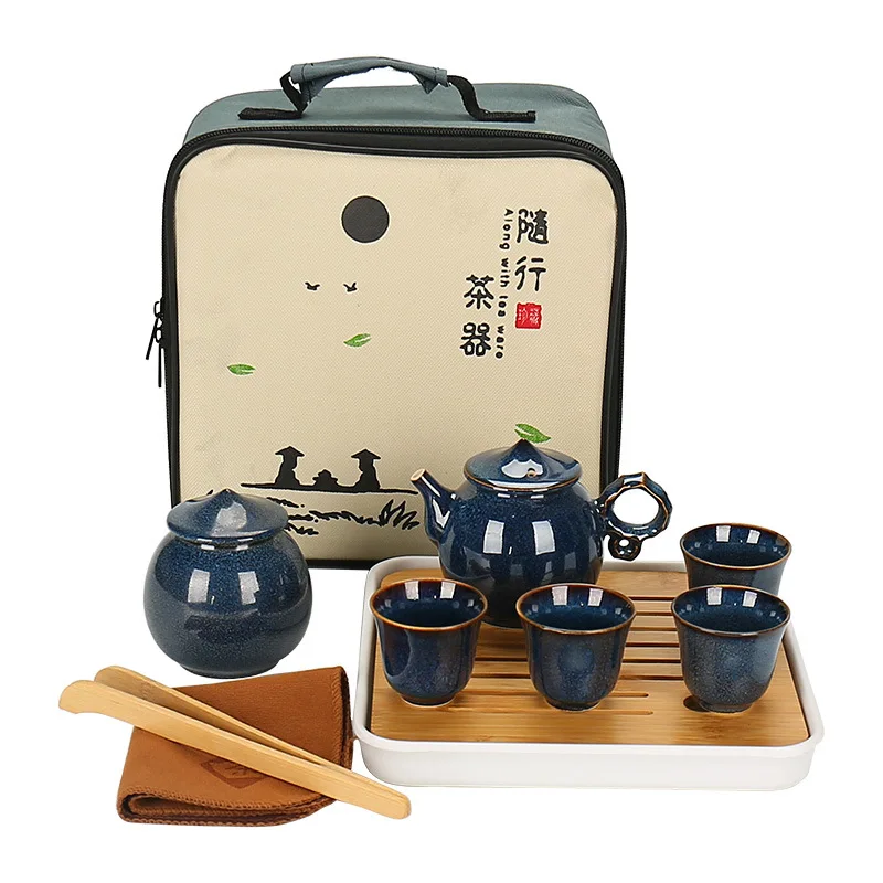 

Chinese Tea Travel Tea Set Kung Fu Tea Set Ceramic Portable Teapot Tea Cans Drinking Tea Tools Outdoor Drinking Cup Coffee Pot