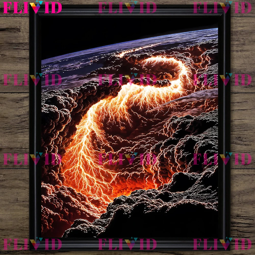 Craters,Mountains,And Rivers,Gorgeous Planetary Scenery Surreal Fantasy Wall Art Canvas Print,Mysterious Game Scene Art Poster