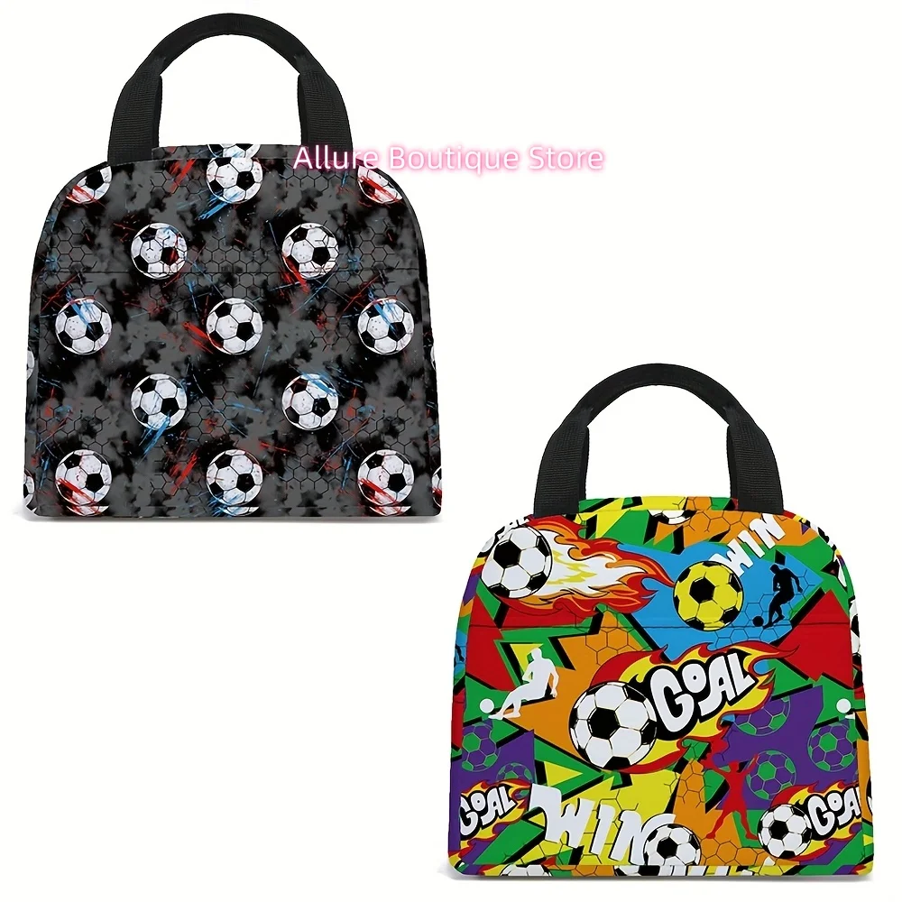Soccer-Themed Insulated Lunch Tote Bag for Men & Women - Vibrant Soccer Ball & Player Graphics, Durable Polyester, Portable Rect