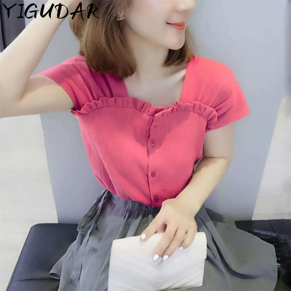 

2023 Summer Women Fashion Batwings Blouses O-Neck Short Sleeve Shirts Casual Chiffon Slim Tops clothes for women Female body