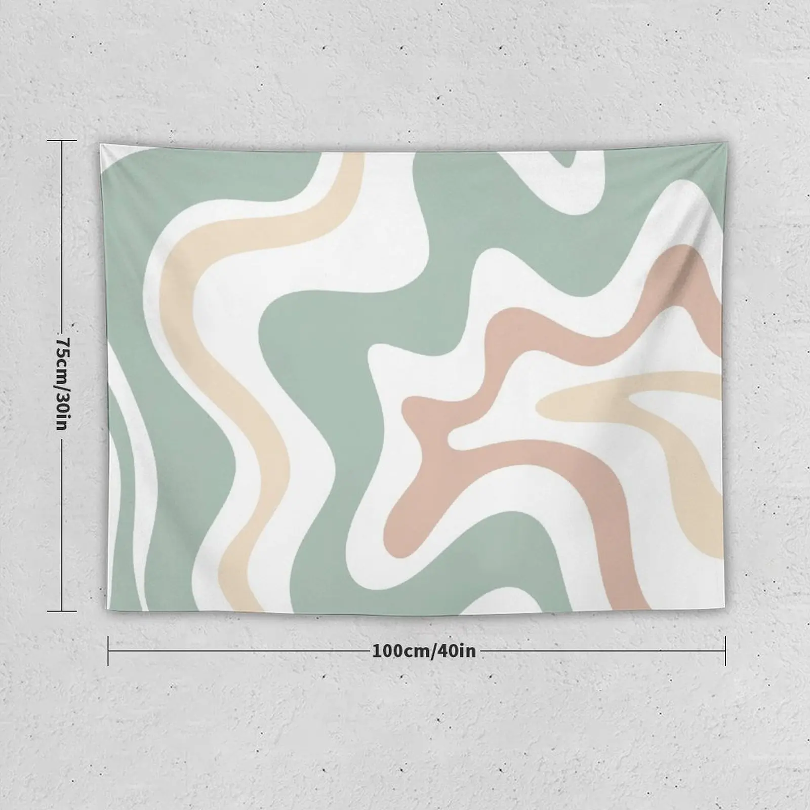 Liquid Swirl Retro Abstract in Light Sage Celadon Green, Light Blush, Cream, and White Tapestry Decor For Bedroom Tapestry