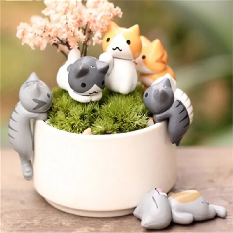 6Pcs/Set Funny Neko Atsume Meow Mochi Dango Cat Flower Pot Micro Landscape Mini Doll Balcony Decorations Flower Pot Home Decor