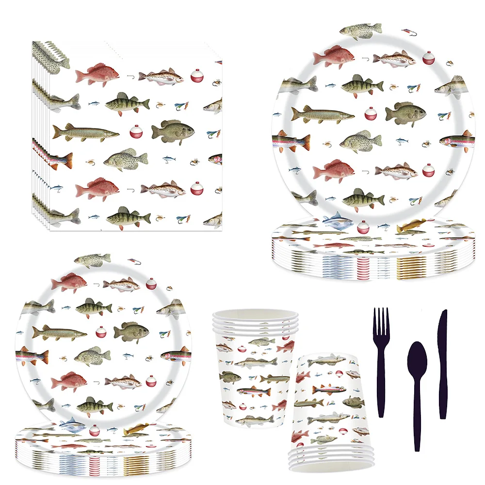 Gone Fishing Party Decoration Fishing Themed Tableware Plates Cups Napkins for Little Fisherman Supplies Ofishally One Birthday