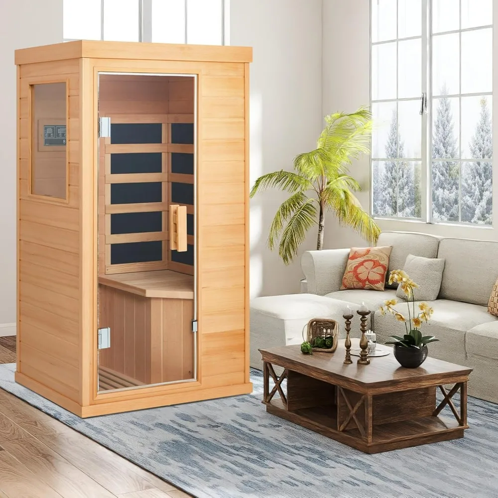 Infrared Sauna 1 Person,Full Spectrum Infrared Sauna for Home,Indoor Dry Sauna with 4 Heater Panels,Bluetooth and Tempered Glass