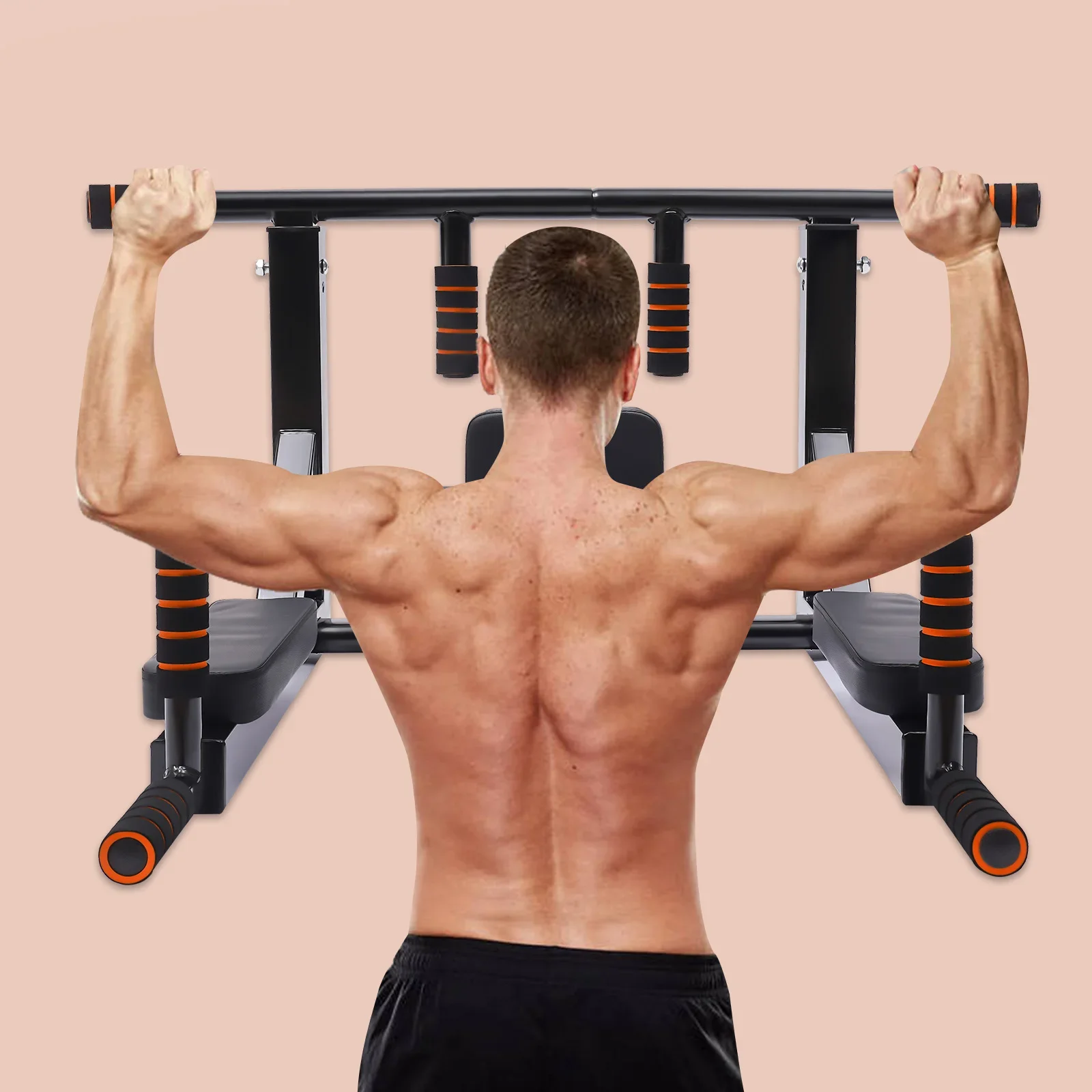 Barra de dominadas montada en la pared negra: barra horizontal ajustable multifuncional para entrenamiento de pecho, brazo y espalda para hombres y mujeres
