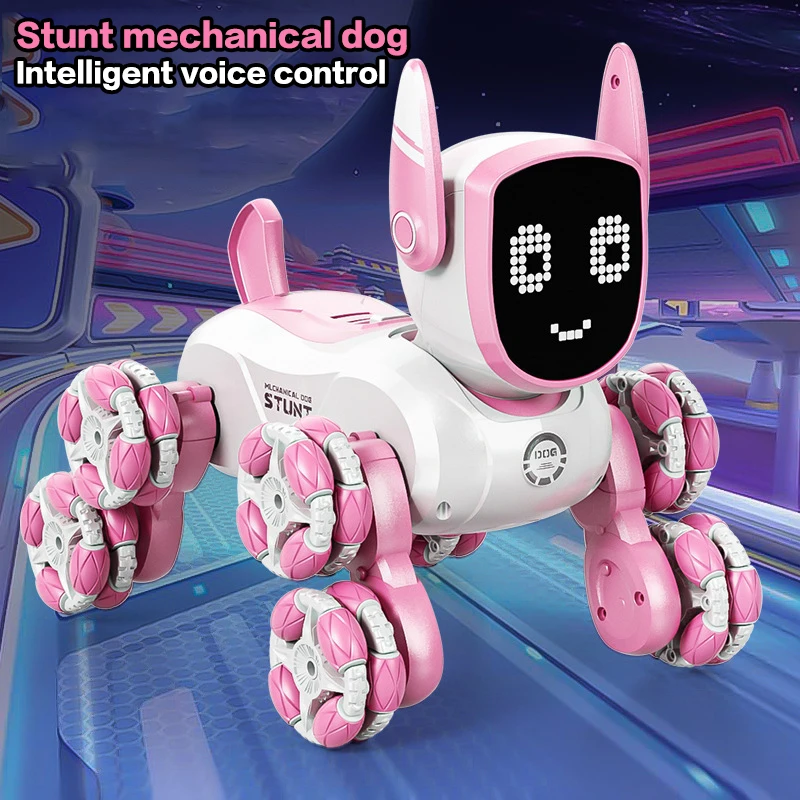 Giocattolo per cani robot intelligente con telecomando intelligente a otto ruote, per cani meccanici, giocattolo per cani da compagnia intelligente programmabile multifunzionale