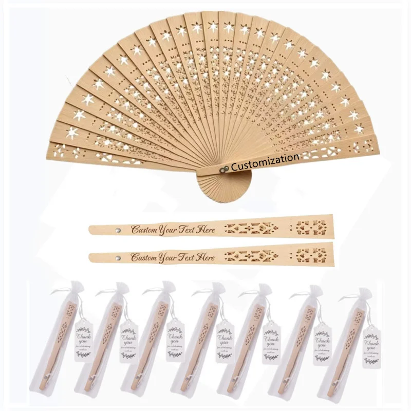 10-60 Stück Personalisierte Hochzeits-Dekorationsfächer aus Holz mit Geschenktüte für Party, Hochzeit, Heimdekoration und Souvenirs