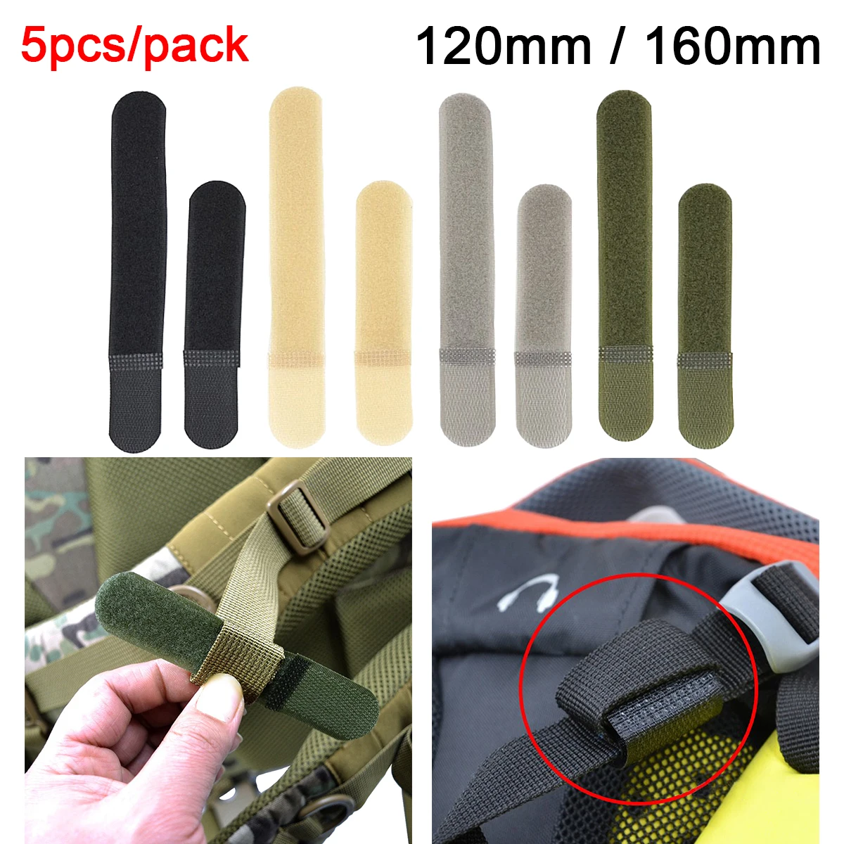 

Tactical Molle 5pcs/pack Cable Ties Cinch Strap Webbing Tidy Organizer Fix Hook Loop Grip Wrapping Cord Reusable Restraints