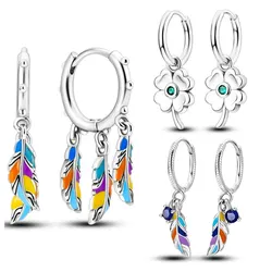 2024 NEW 925 Silver Ear Jewelry Colorful Feather Design Dangle Earrings Lucky Wishes Bohemian Elegant Style Trendy Female Gift