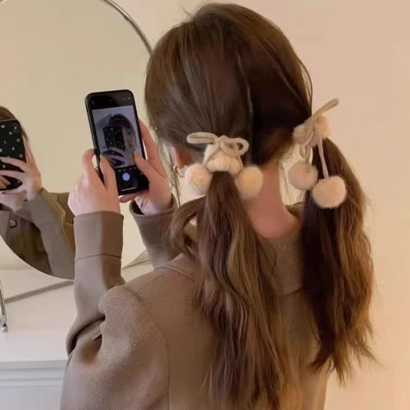 

2pcs/ Cute Plush Head Rope Hair Ring Women Tied With Bun Hair Ball Hair Rope High Ponytail Rubber Band Hair Accessories Women