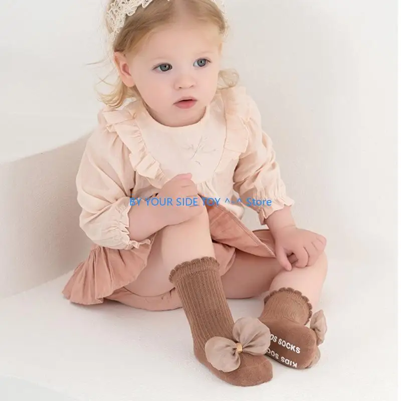 Toddler Cotton Socks with Lace Bowknot Learn to Walk Socks Breathable Kids Socks U6XE