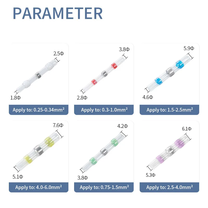 100pcs/set Soldering Seal Heat Shrink Butt Splices AWG26-10 Wire Cable Connectors Waterproof  Electrical Insulated Terminals