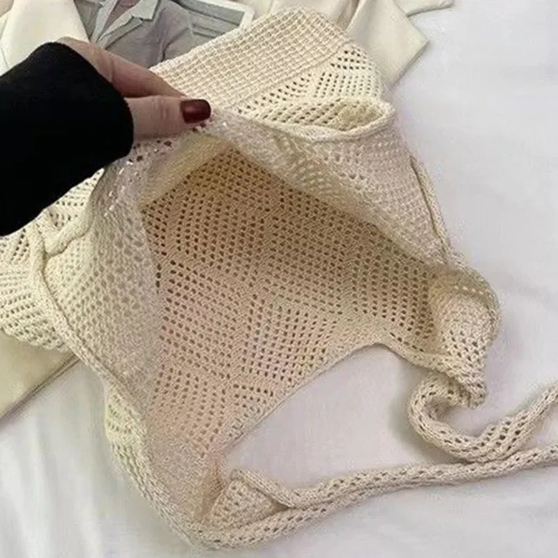 Trend Womens Bag Crochet Hook Handbag Retro Knitted Solid Color Hollow Top Handle Handbag Travel Shopping Shoulder Bag 250319