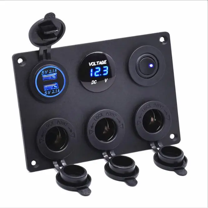 Multi-function Car Boat Marine w/ Dual USB Charger Rocker Switch Blue Control Panel Switch 12-24V