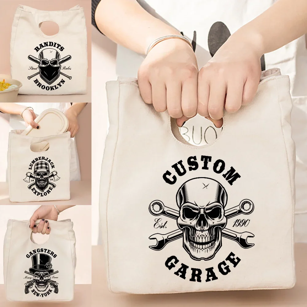 

2023 Tote Canvas Thermal Lunch Bag,new Skull Print Organizer Eco clutch Shopper Storage Bags,youth Bag Picnics Travel Bags