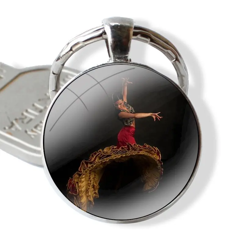 Keychain Handmade Glass Cabochon Key Ring Holder Pendant Key Chains Red The Spanish Dancer Flamenco Art