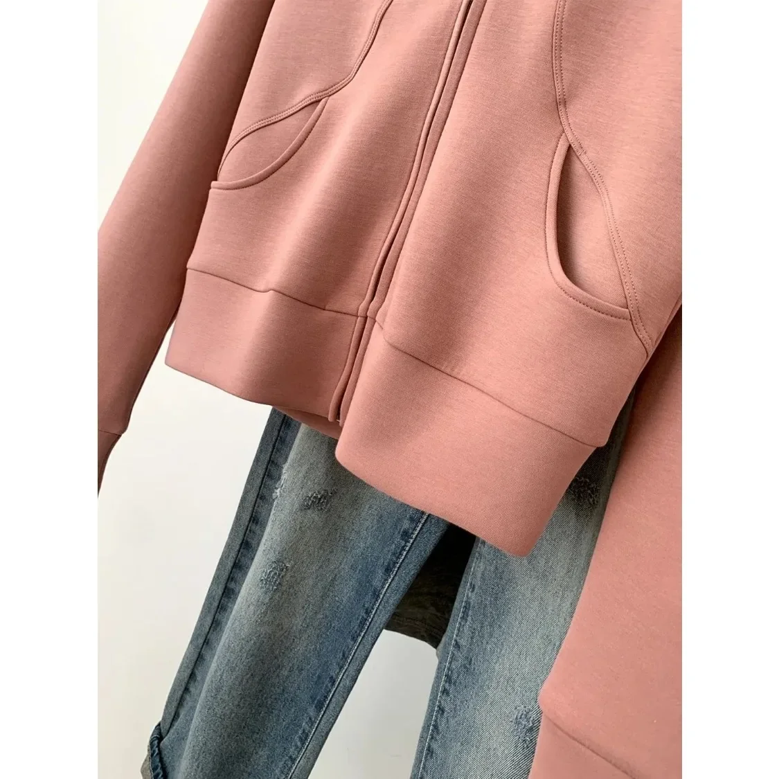 Large Standing Neck Zippered Cardigan Long Sleeved Hoodie Jacket Women Ins Loose and Versatile Top for Spring and Autumn Seasons