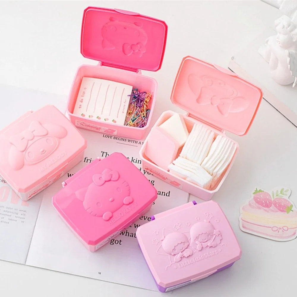 Sanrio Hello Kitty Portable Rectangular Jewelry Box Melody Cotton Swabs Cotton Pads Jewellery Organisation Travel Girl Gifts